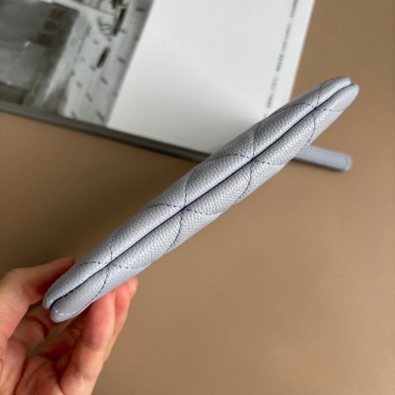 ::CHANEL:: 銀雙C淡紫色一字拉鍊零錢包 卡包 經典菱格 錢包-2