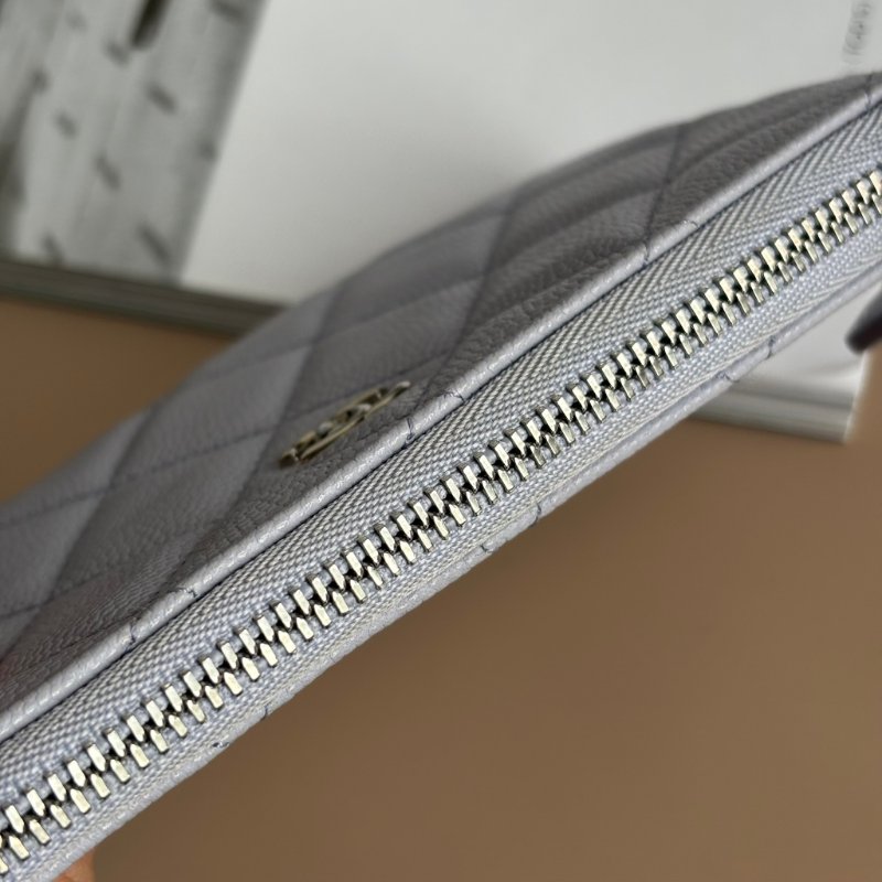 ::CHANEL:: 銀雙C淡紫色一字拉鍊零錢包 卡包 經典菱格 錢包-7