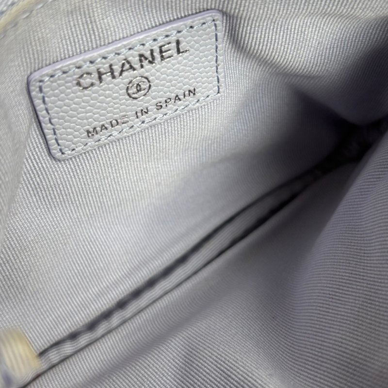 ::CHANEL:: 銀雙C淡紫色一字拉鍊零錢包 卡包 經典菱格 錢包-9