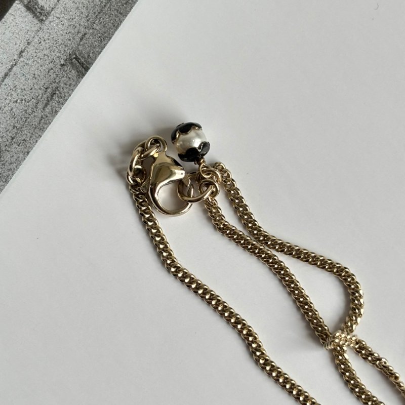 ::CHANEL:: 經典雙C LOGO 珍珠綴飾 蕾絲滾邊兩段釦式長鏈 頸鍊 短鏈 LACE LOGO WITH PEAL NECKLACE-3