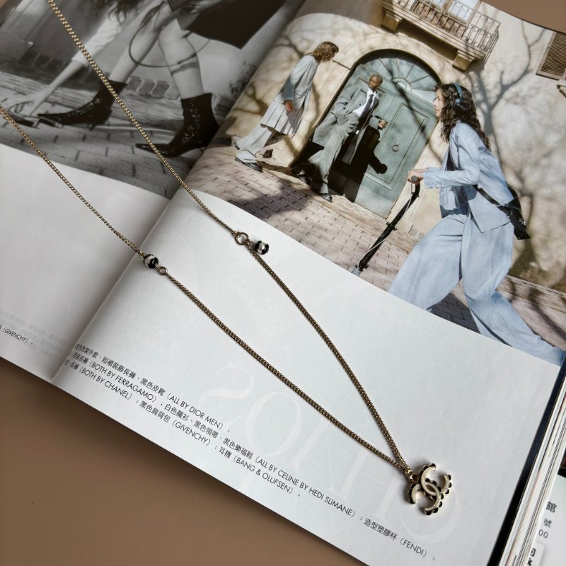 ::CHANEL:: 經典雙C LOGO 珍珠綴飾 蕾絲滾邊兩段釦式長鏈 頸鍊 短鏈 LACE LOGO WITH PEAL NECKLACE-6