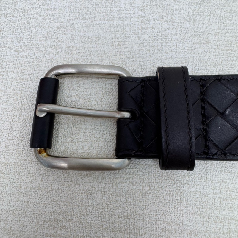 Bottega Venetia 深咖 銀頭編織 皮帶 腰帶-1