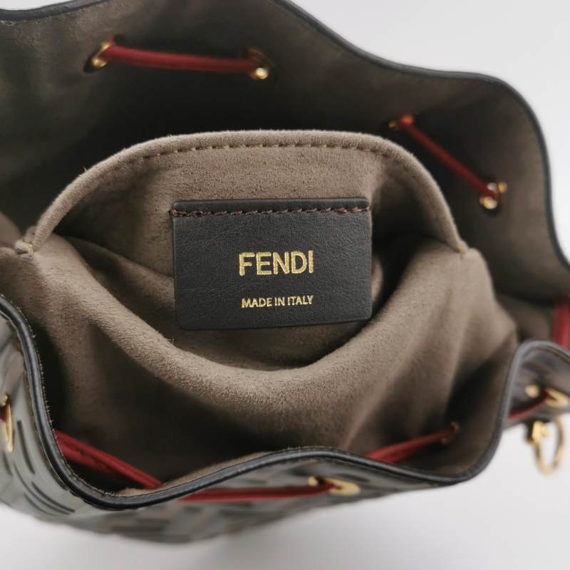 Fendi Mon Tresor 小號 牛皮 雙F 老花 抽繩 水桶包 斜背包 單肩包-7