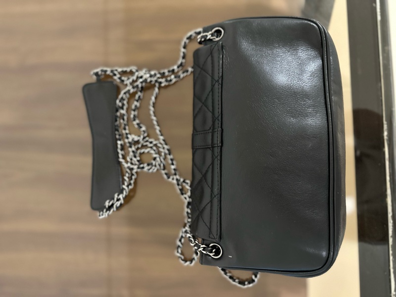 CHANEL 鏈條單肩斜背包皮革黑色二手女式-2