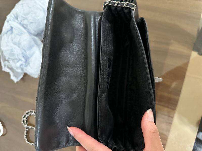 CHANEL 鏈條單肩斜背包皮革黑色二手女式-3