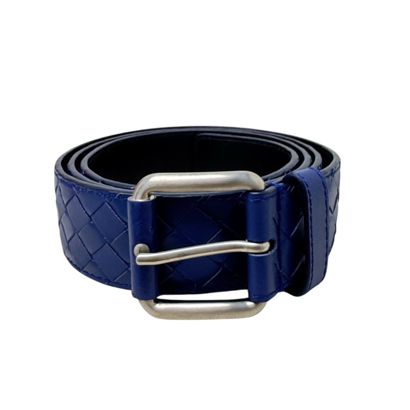 Bottega Veneta 銀頭 藍編織 皮帶 腰帶-0