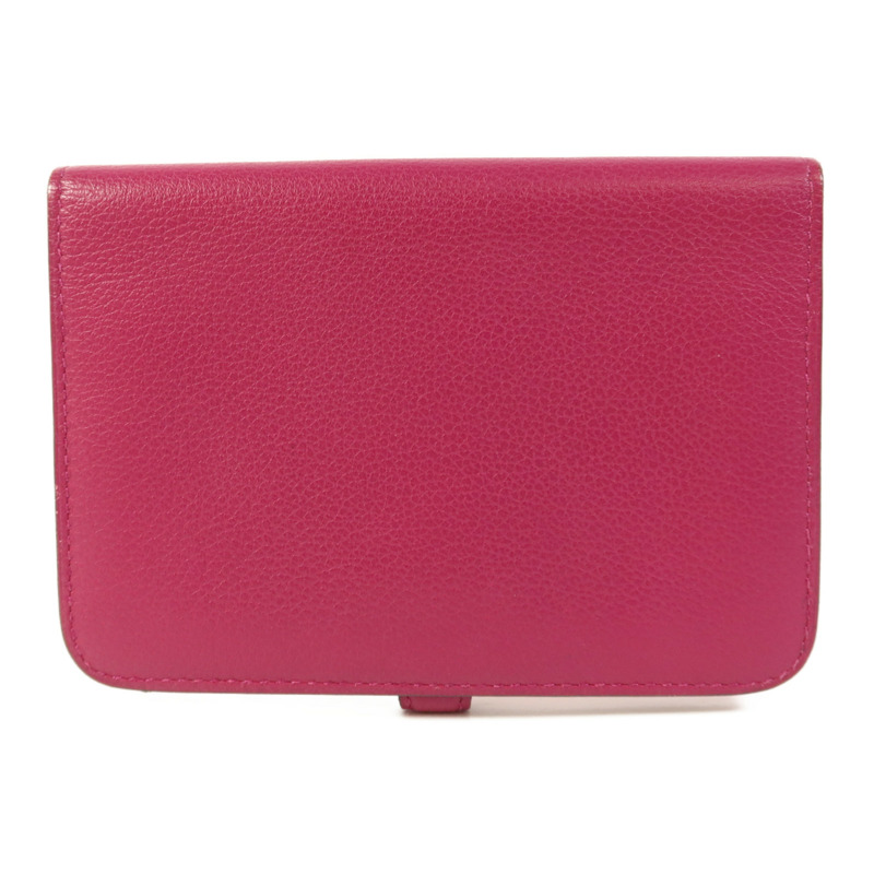 HERMES Evercolor皮革Dogon Compact Bifold Wallet銀扣錢包Rose Pourpre-1