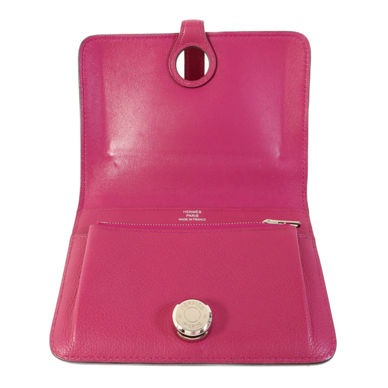 HERMES Evercolor皮革Dogon Compact Bifold Wallet銀扣錢包Rose Pourpre-4