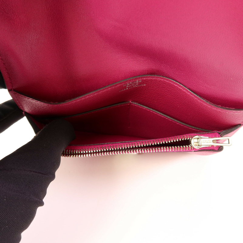 HERMES Evercolor皮革Dogon Compact Bifold Wallet銀扣錢包Rose Pourpre-5