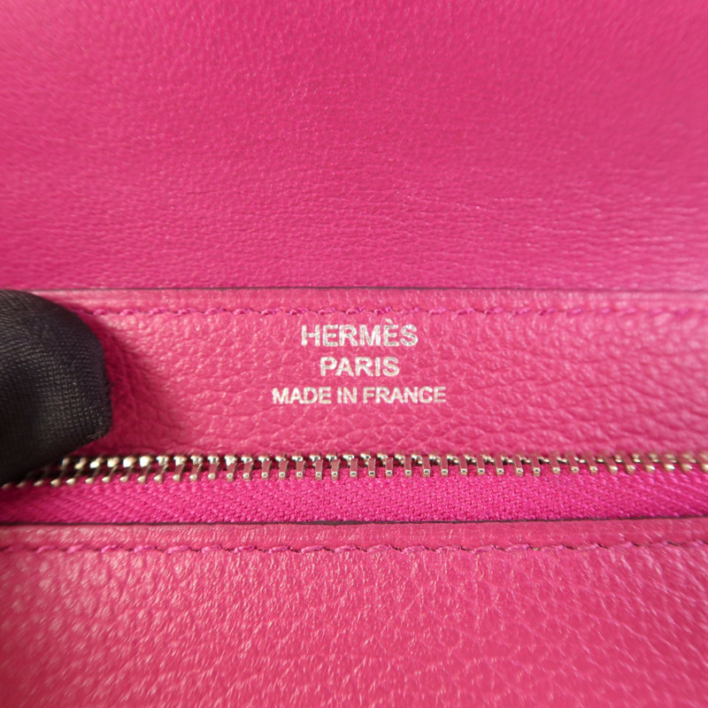 HERMES Evercolor皮革Dogon Compact Bifold Wallet銀扣錢包Rose Pourpre-6