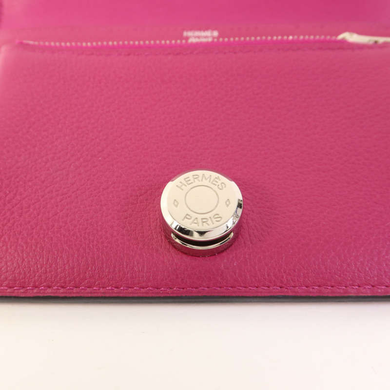 HERMES Evercolor皮革Dogon Compact Bifold Wallet銀扣錢包Rose Pourpre-8