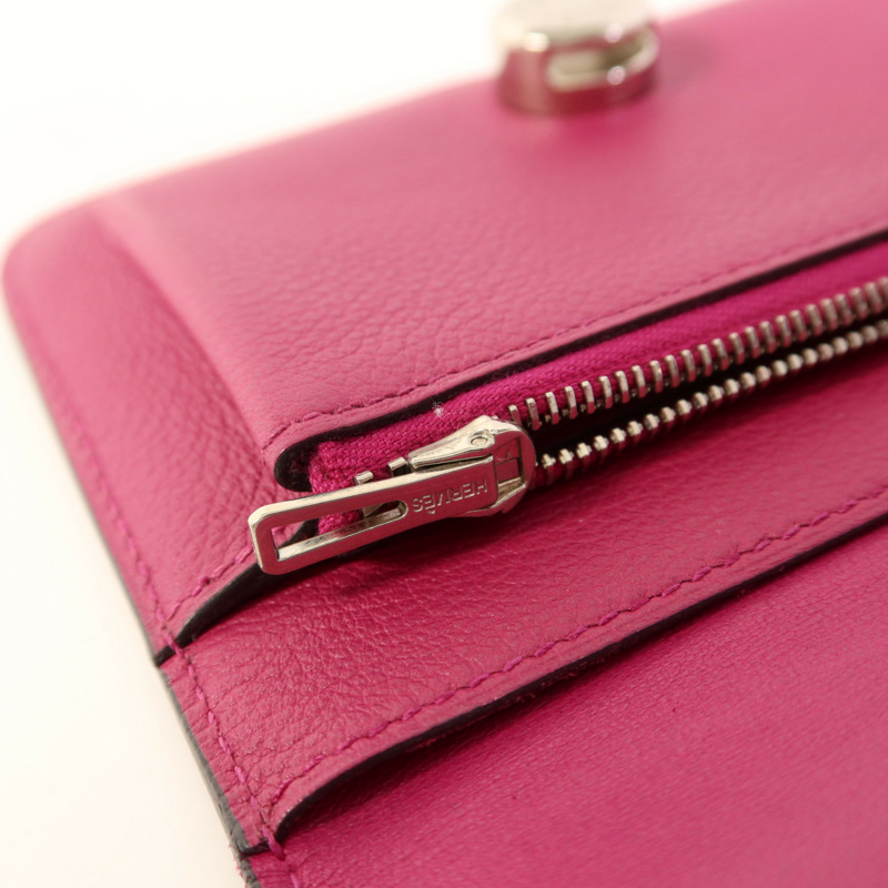 HERMES Evercolor皮革Dogon Compact Bifold Wallet銀扣錢包Rose Pourpre-9