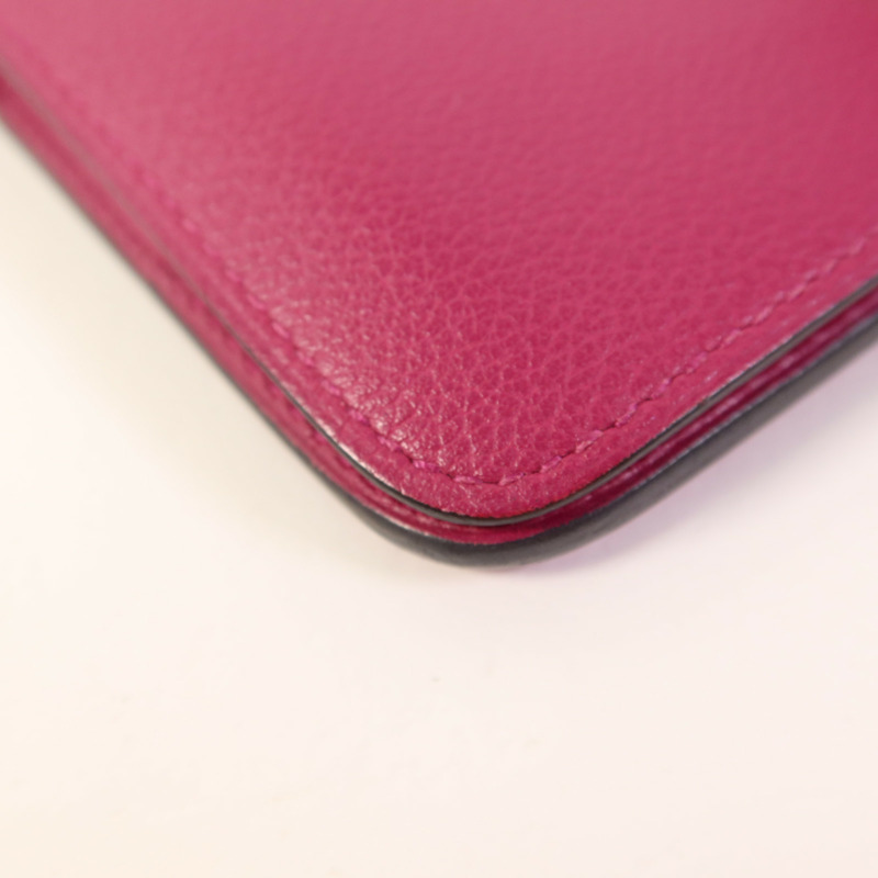 HERMES Evercolor皮革Dogon Compact Bifold Wallet銀扣錢包Rose Pourpre-11