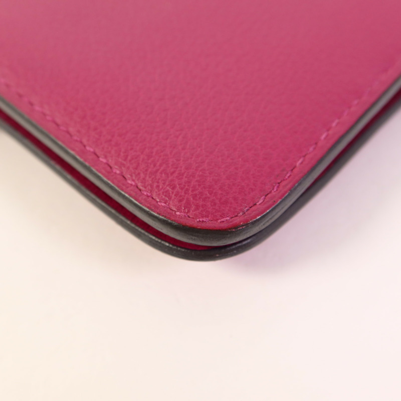 HERMES Evercolor皮革Dogon Compact Bifold Wallet銀扣錢包Rose Pourpre-12