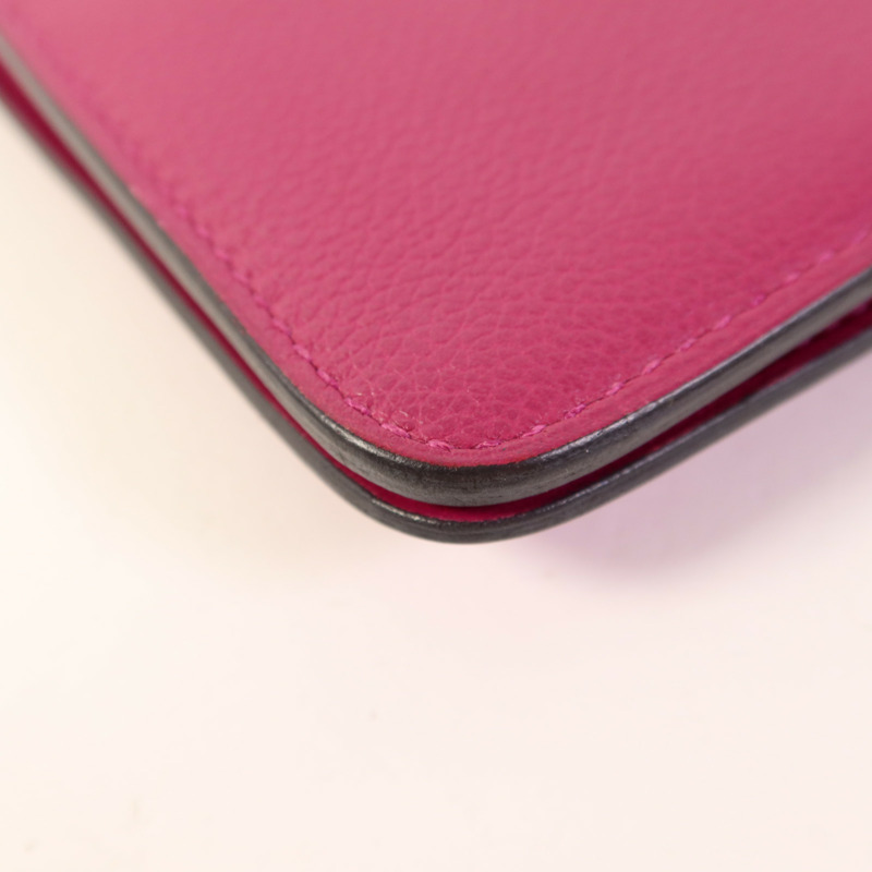 HERMES Evercolor皮革Dogon Compact Bifold Wallet銀扣錢包Rose Pourpre-13