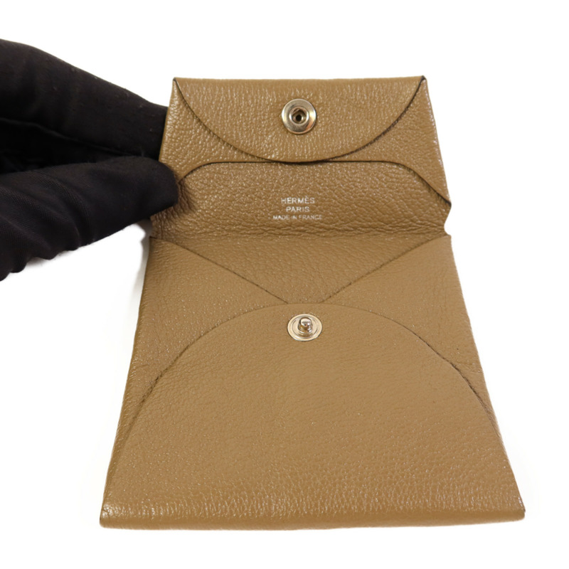 HERMES Chevre皮革Bastia Coin Purse銀扣零錢包Etoupe-4