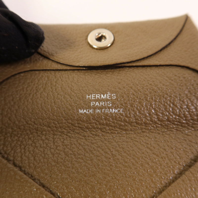HERMES Chevre皮革Bastia Coin Purse銀扣零錢包Etoupe-5