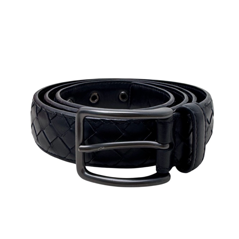 Bottega Veneta 黑頭 黑編織 皮帶 腰帶-0