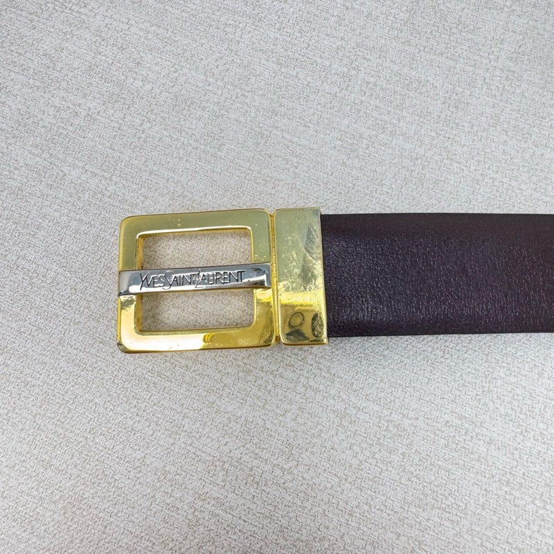 Saint Laurent  YSL金x銀頭 棕皮革 皮帶 腰帶-1