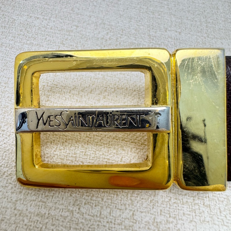 Saint Laurent  YSL金x銀頭 棕皮革 皮帶 腰帶-7