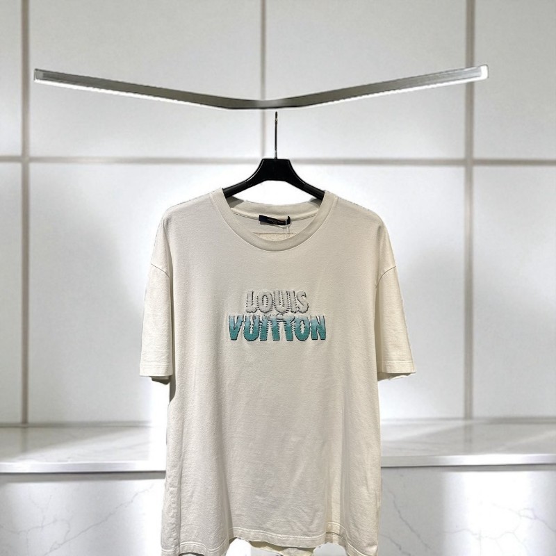 莉亞精品♡LV 白色字母串珠圓領短袖 XL 二手美品-0