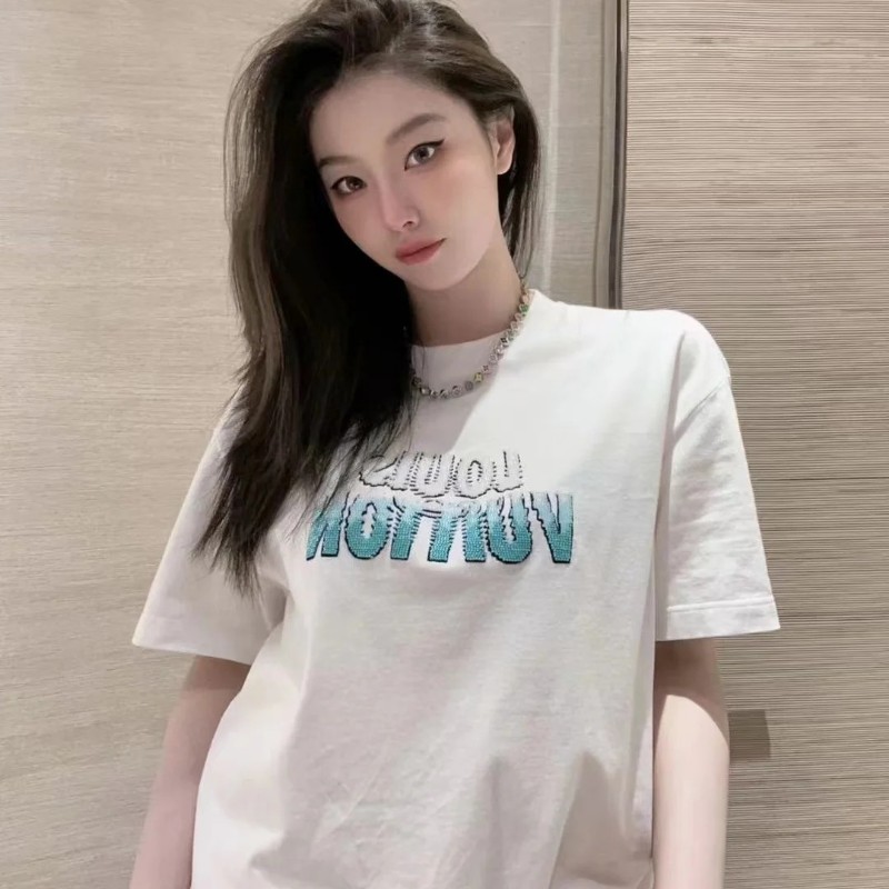 莉亞精品♡LV 白色字母串珠圓領短袖 XL 二手美品-2