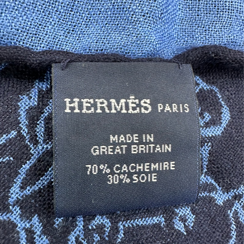 HERMES愛馬仕 Tissee Reversible Horse Mix 舒適保暖 絨線圍巾 藍色-6