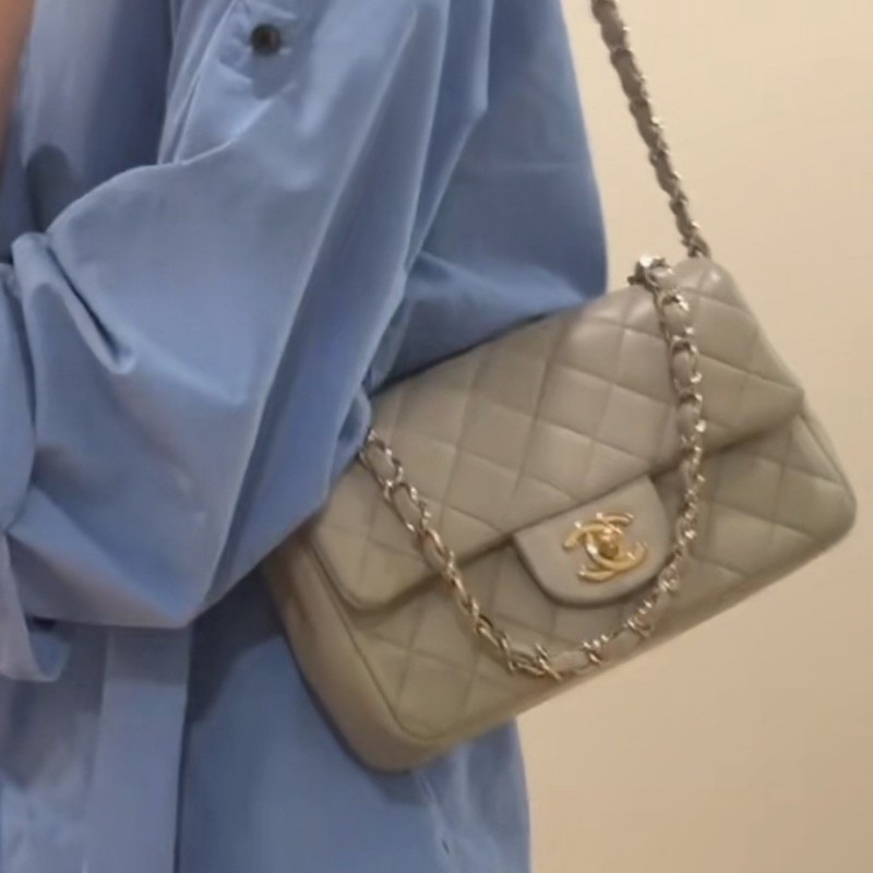 香奈兒 CHANEL cf 20 晶片款 鼠尾草灰綠淡金扣大mini-2