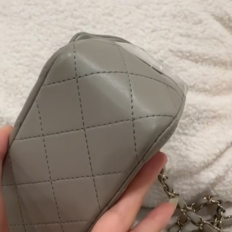 香奈兒 CHANEL cf 20 晶片款 鼠尾草灰綠淡金扣大mini-3
