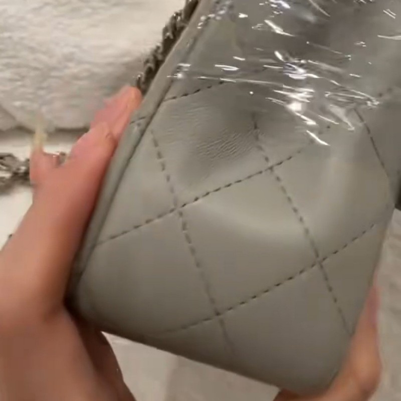 香奈兒 CHANEL cf 20 晶片款 鼠尾草灰綠淡金扣大mini-4