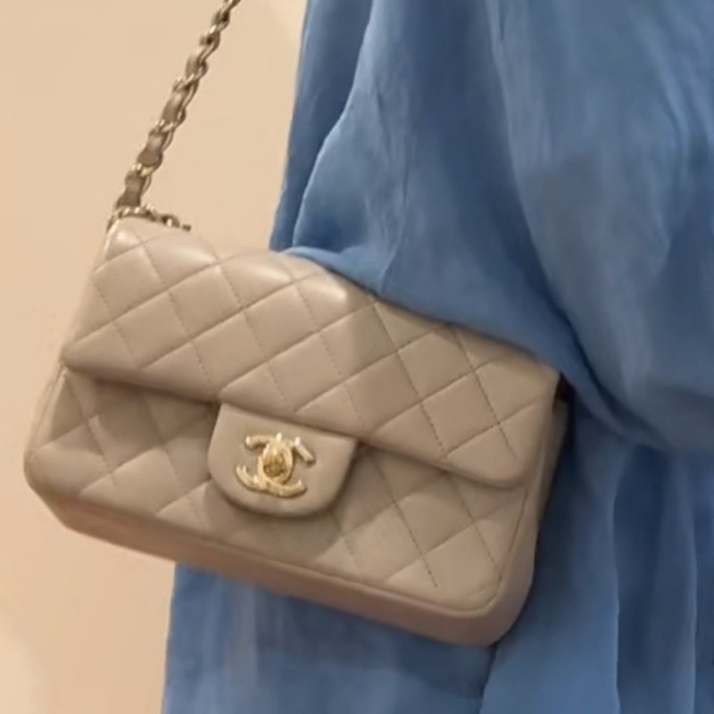 香奈兒 CHANEL cf 20 晶片款 鼠尾草灰綠淡金扣大mini-6