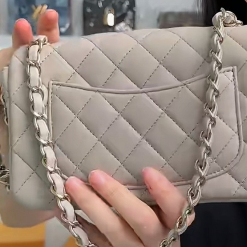 香奈兒 CHANEL cf 20 晶片款 鼠尾草灰綠淡金扣大mini-7