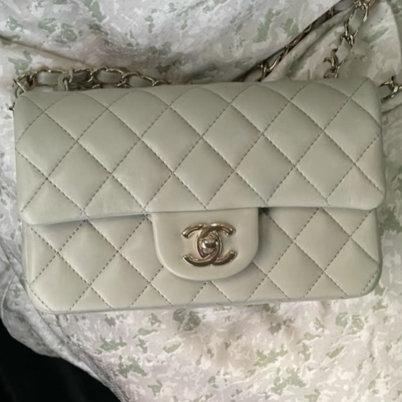 香奈兒 CHANEL cf 20 晶片款 鼠尾草灰綠淡金扣大mini-10