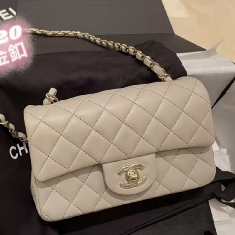 香奈兒 CHANEL cf 20 晶片款 鼠尾草灰綠淡金扣大mini-8