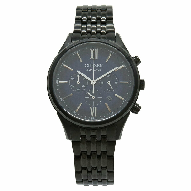 西鐵城 Eco-Drive 電波太陽能手錶,黑色海軍藍錶盤,不鏽鋼材質,男款 C415-81L-0