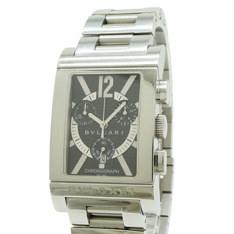 BVLGARI Rettangolo 黑色錶盤不鏽鋼石英男士手錶 RTC49S-4