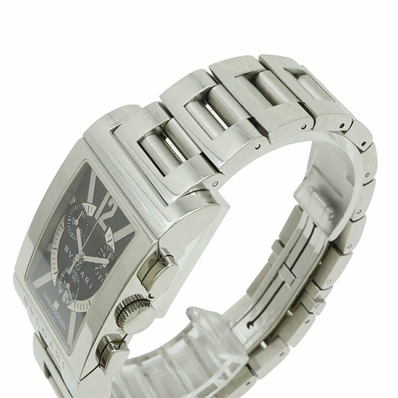 BVLGARI Rettangolo 黑色錶盤不鏽鋼石英男士手錶 RTC49S-6