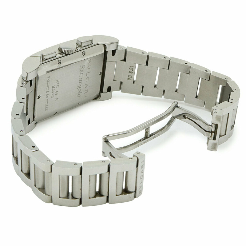 BVLGARI Rettangolo 黑色錶盤不鏽鋼石英男士手錶 RTC49S-8