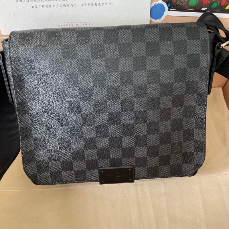 Louis Vuitton 黑色棋盤格 翻蓋郵差 男款 尺寸約26x20x7 15年-0