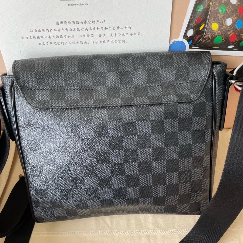 Louis Vuitton 黑色棋盤格 翻蓋郵差 男款 尺寸約26x20x7 15年-4