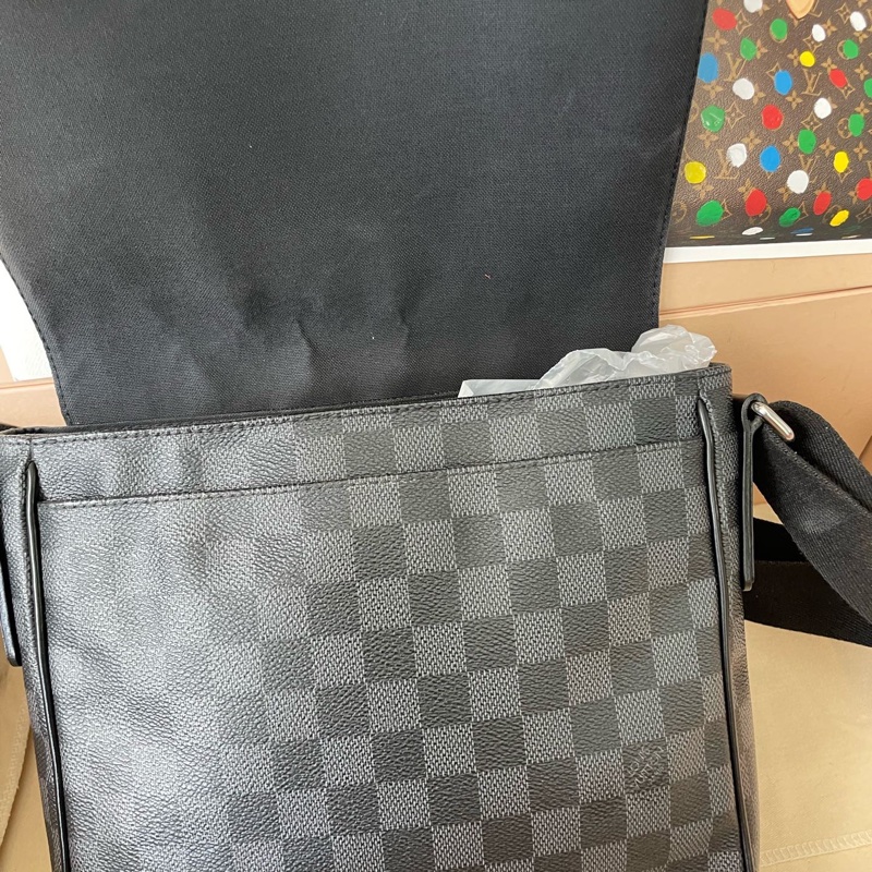 Louis Vuitton 黑色棋盤格 翻蓋郵差 男款 尺寸約26x20x7 15年-5