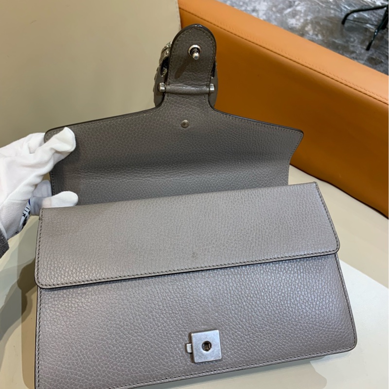 Gucci Dionysus 灰色酒神包 荔枝紋牛皮 中號約28*17 黑標030-7