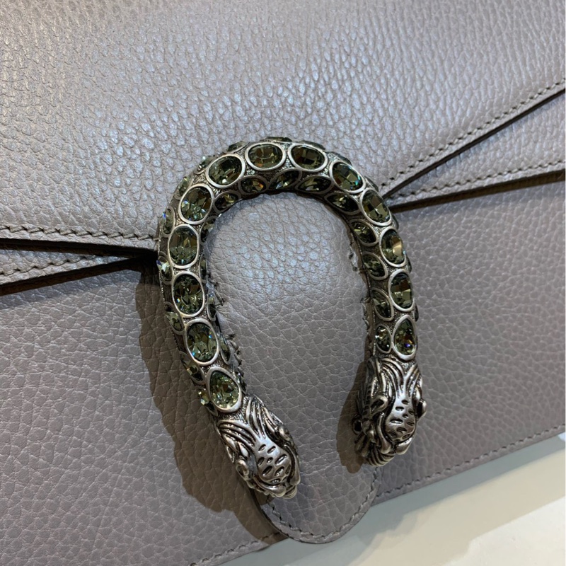 Gucci Dionysus 灰色酒神包 荔枝紋牛皮 中號約28*17 黑標030-10