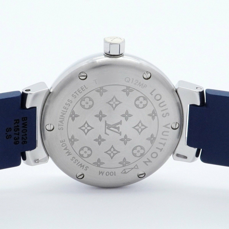 Louis Vuitton Tambour Q12MP 藍色錶盤女士手錶-4