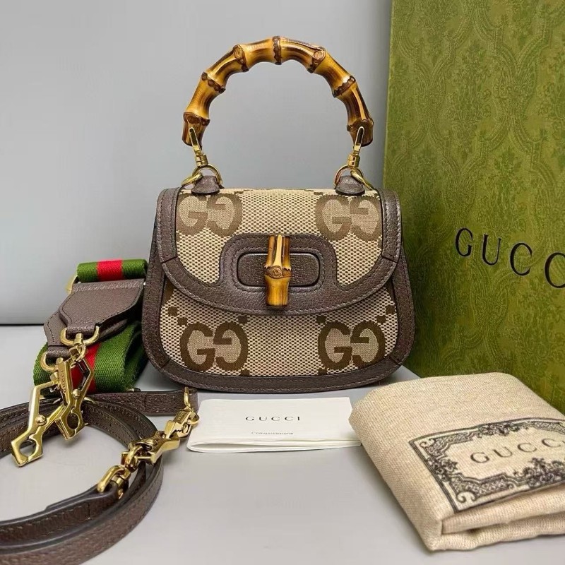 Gucci古馳 竹節手柄迷你老花雙肩帶包 手提包 斜背包-0