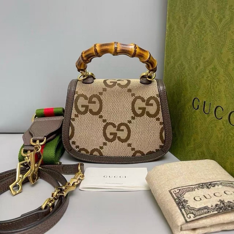 Gucci古馳 竹節手柄迷你老花雙肩帶包 手提包 斜背包-1
