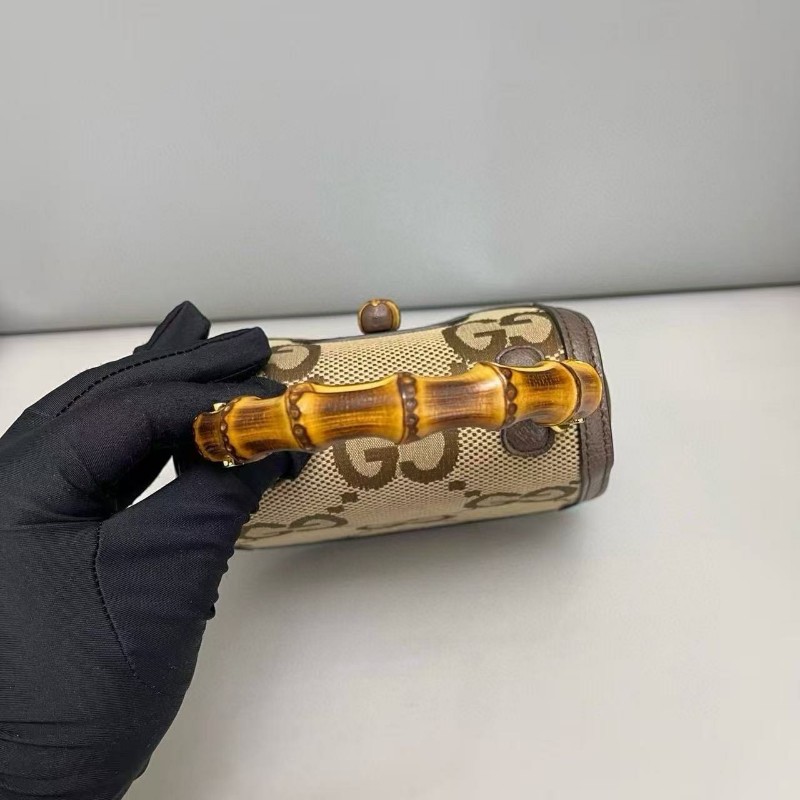 Gucci古馳 竹節手柄迷你老花雙肩帶包 手提包 斜背包-5