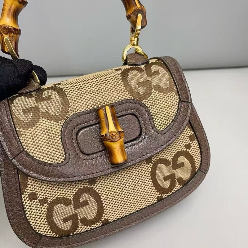 Gucci古馳 竹節手柄迷你老花雙肩帶包 手提包 斜背包-6