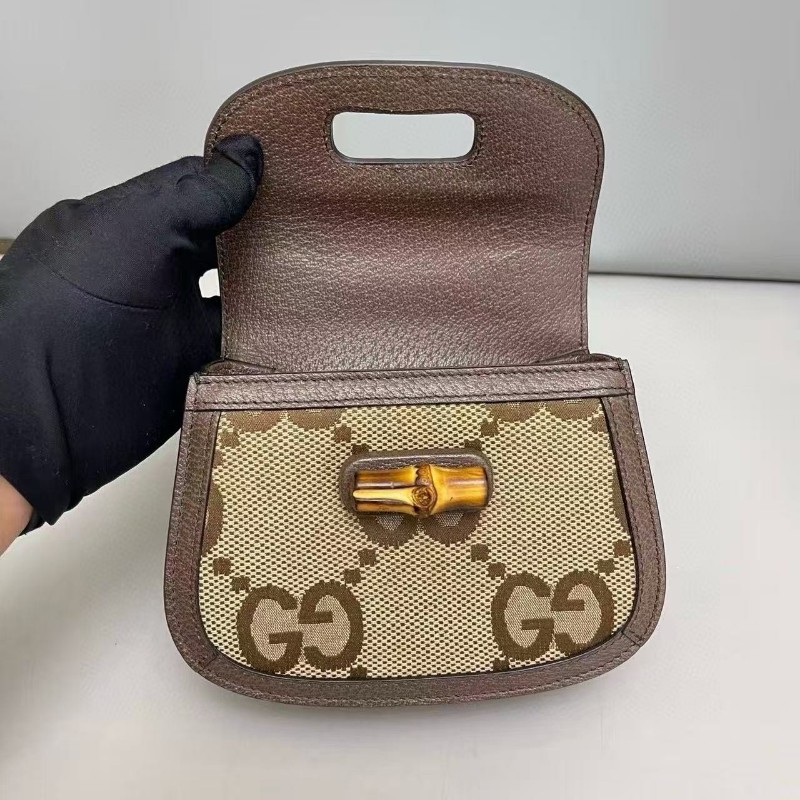 Gucci古馳 竹節手柄迷你老花雙肩帶包 手提包 斜背包-7