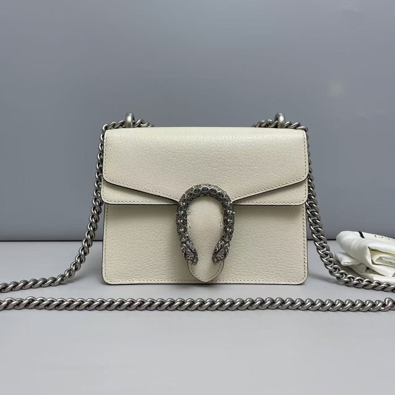 Gucci古馳 酒神小號 白色牛皮鑽扣單肩斜挎包 肩背包-0